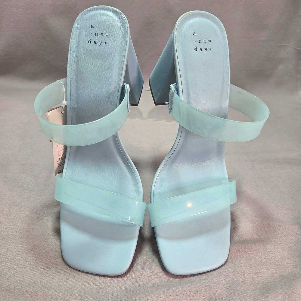 A New Day Deanna Heeled Sandals Light Blue Clear Straps Block Heel Y2K 11 - Picture 5 of 11